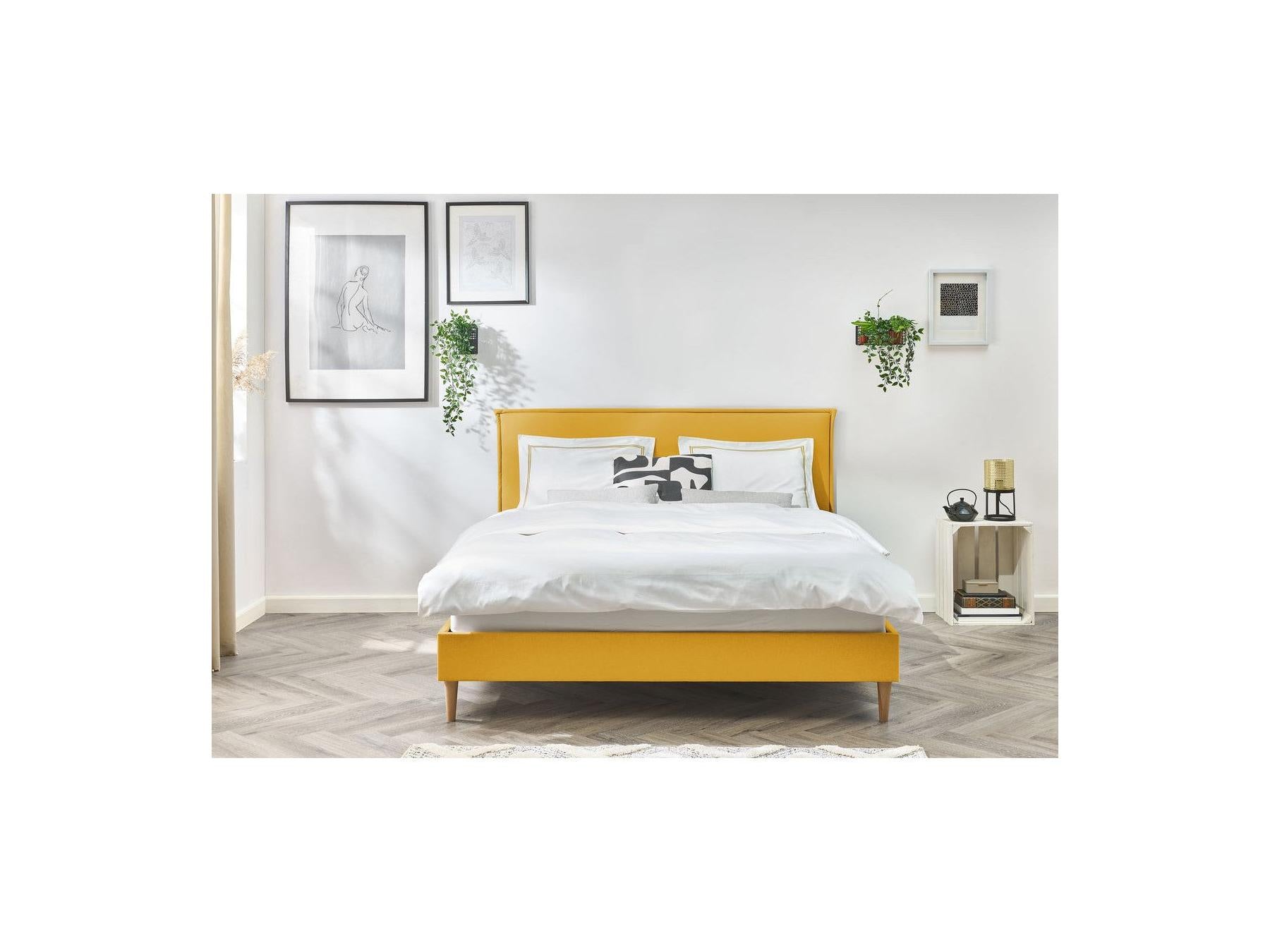 Sary - Lit Avec Lattes Massives - Pieds En Bois Naturel
