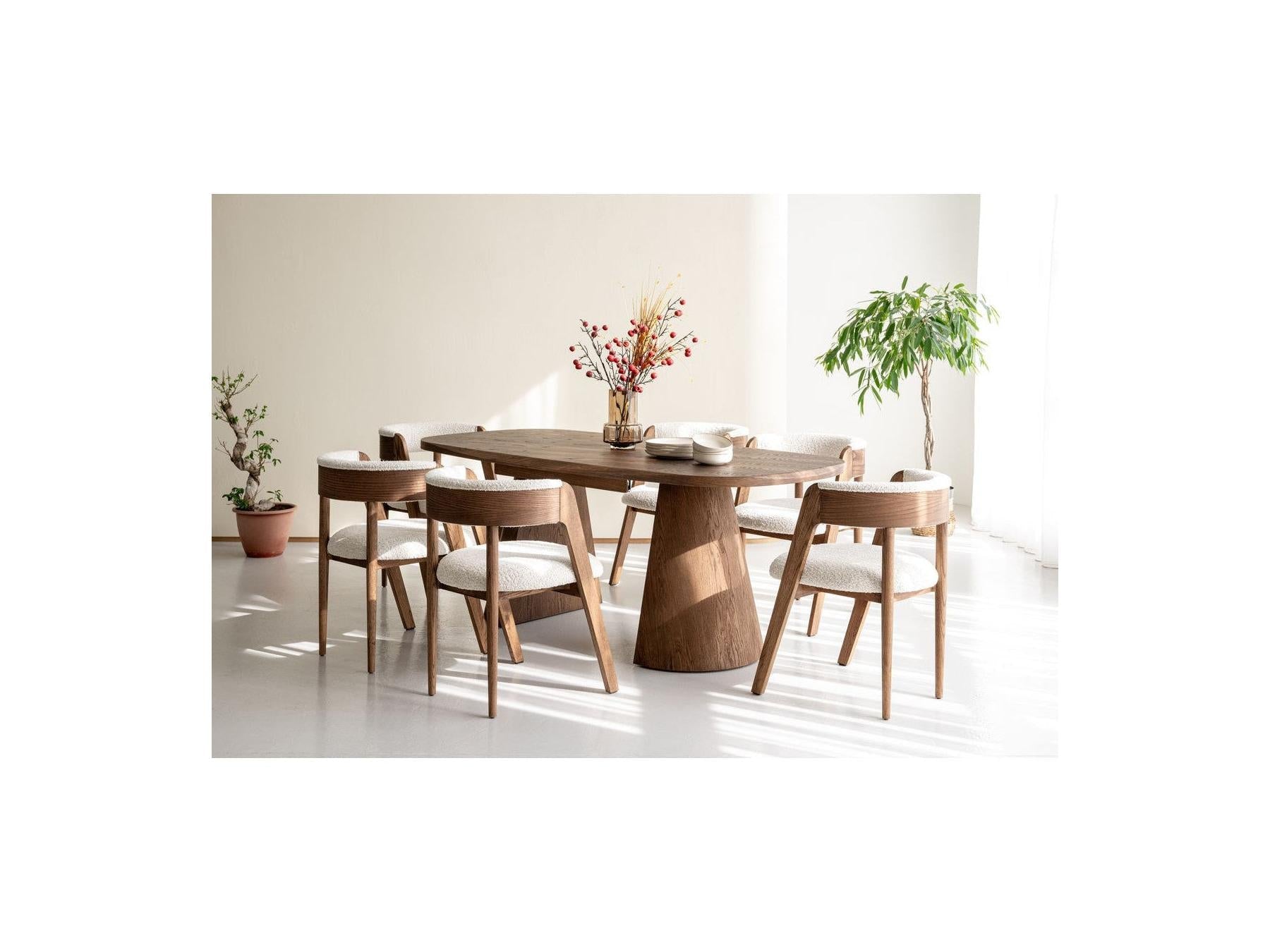 Mazargues - Table À Manger Extensible Rectangulaire Arrondie 200 À 300 Cm - Placage Chêne Massif