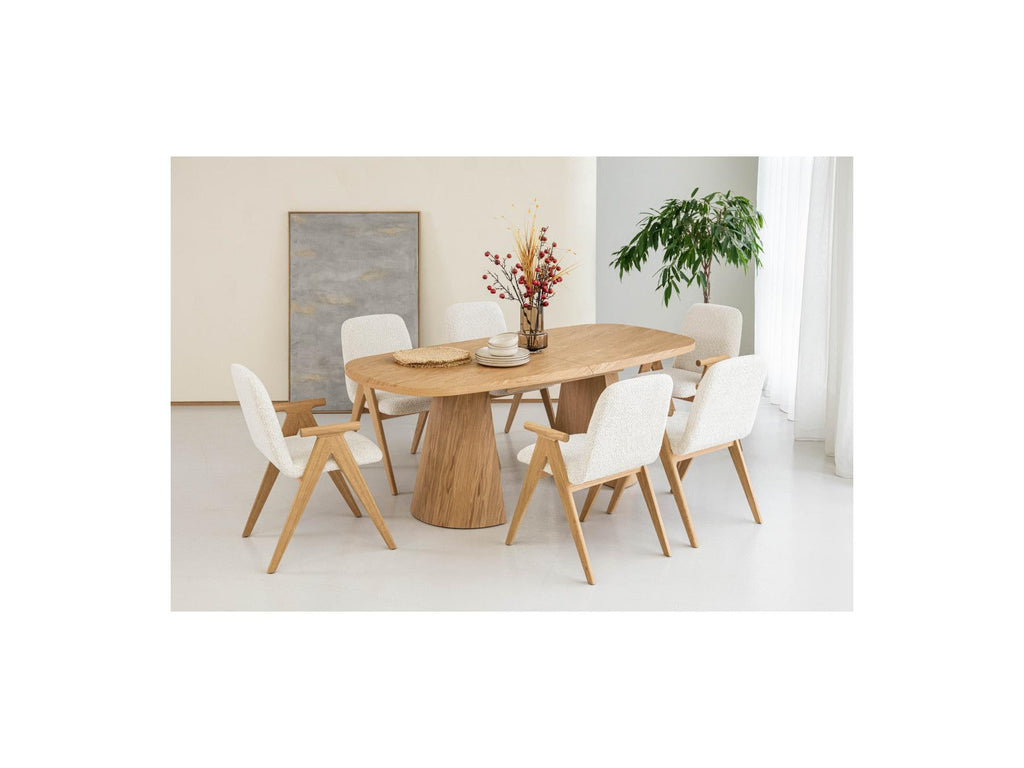 Mazargues - Table À Manger Extensible Rectangulaire Arrondie 200 À 300 Cm - Placage Chêne Massif