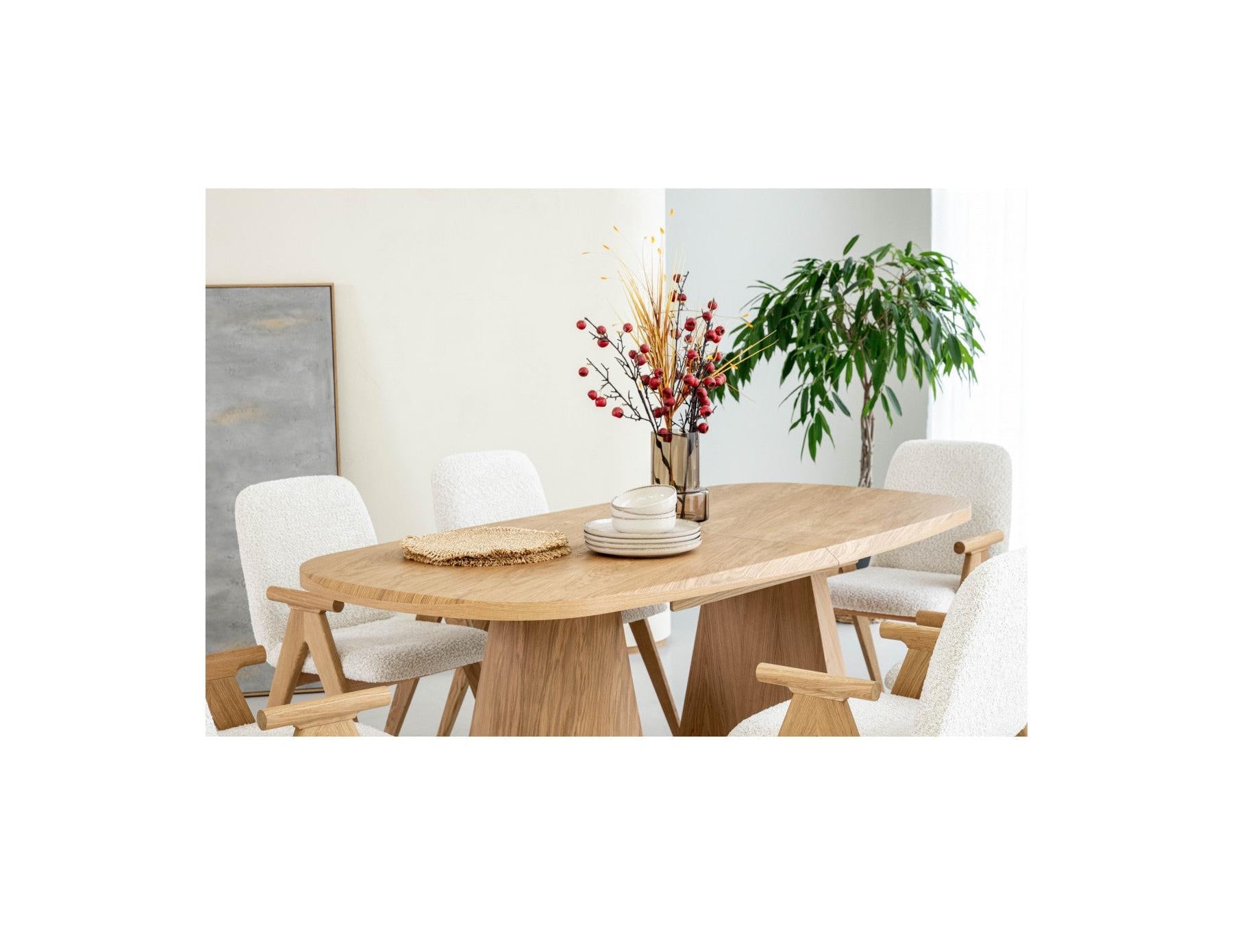 Mazargues - Table À Manger Extensible Rectangulaire Arrondie 200 À 300 Cm - Placage Chêne Massif