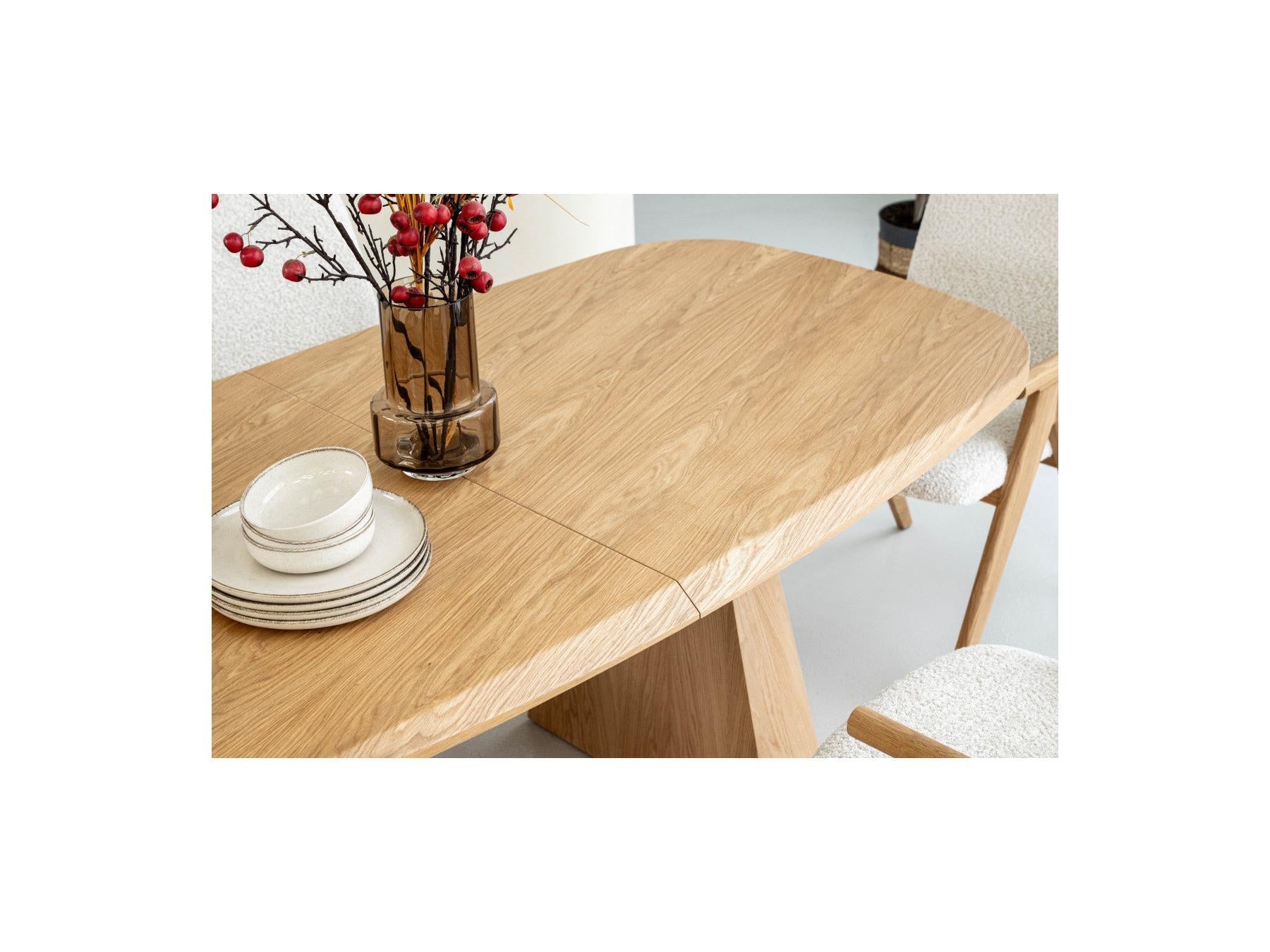 Mazargues - Table À Manger Extensible Rectangulaire Arrondie 200 À 300 Cm - Placage Chêne Massif