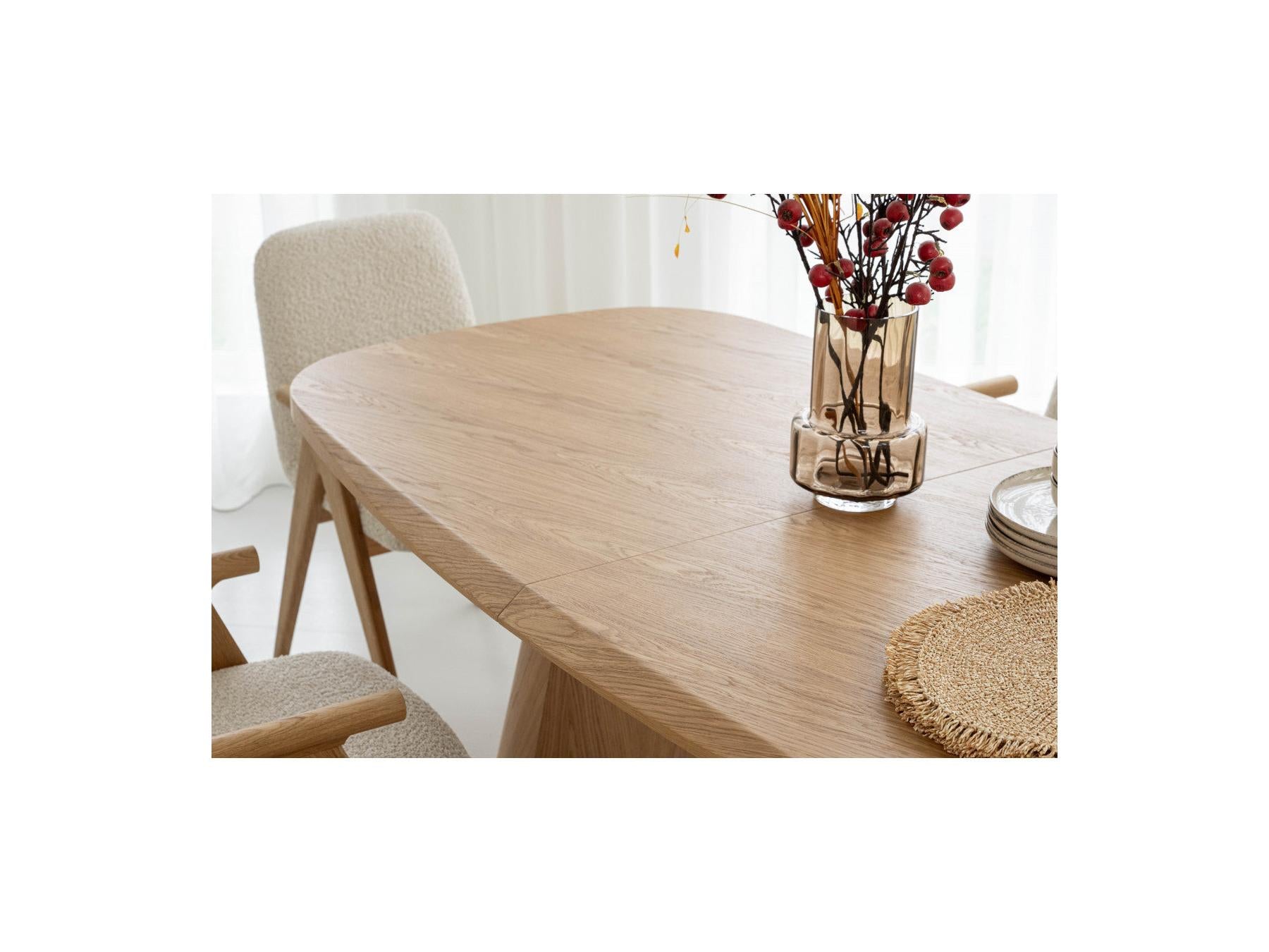 Mazargues - Table À Manger Extensible Rectangulaire Arrondie 200 À 300 Cm - Placage Chêne Massif