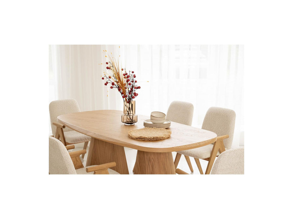 Mazargues - Table À Manger Extensible Rectangulaire Arrondie 200 À 300 Cm - Placage Chêne Massif