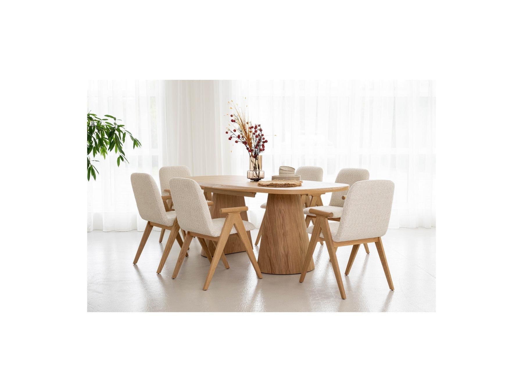 Mazargues - Table À Manger Extensible Rectangulaire Arrondie 200 À 300 Cm - Placage Chêne Massif