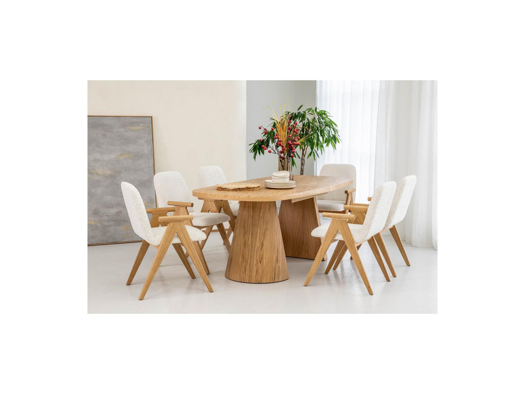 Mazargues - Table À Manger Extensible Rectangulaire Arrondie 200 À 300 Cm - Placage Chêne Massif