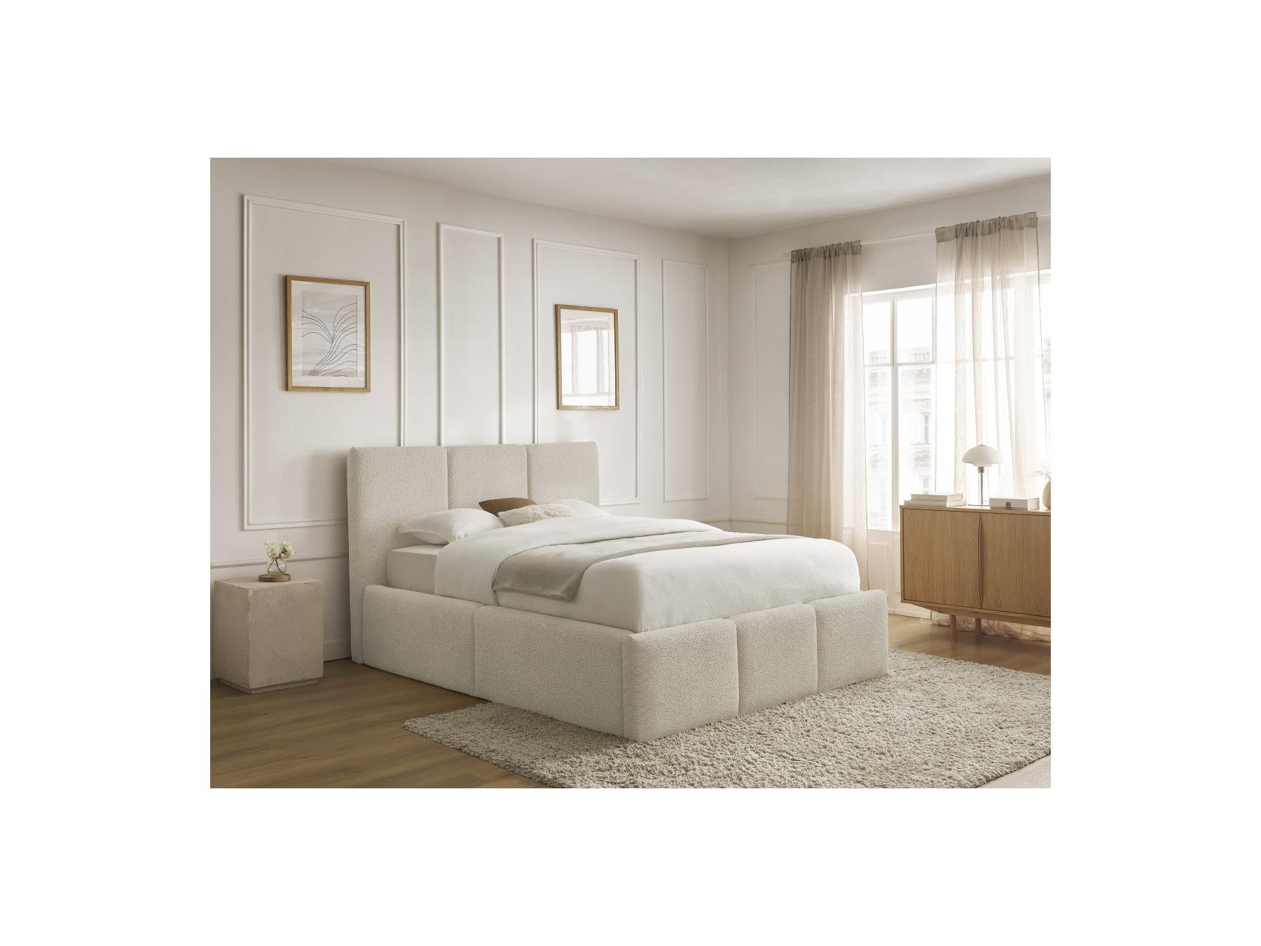 Elya - Lit Coffre - Tissu Bouclette