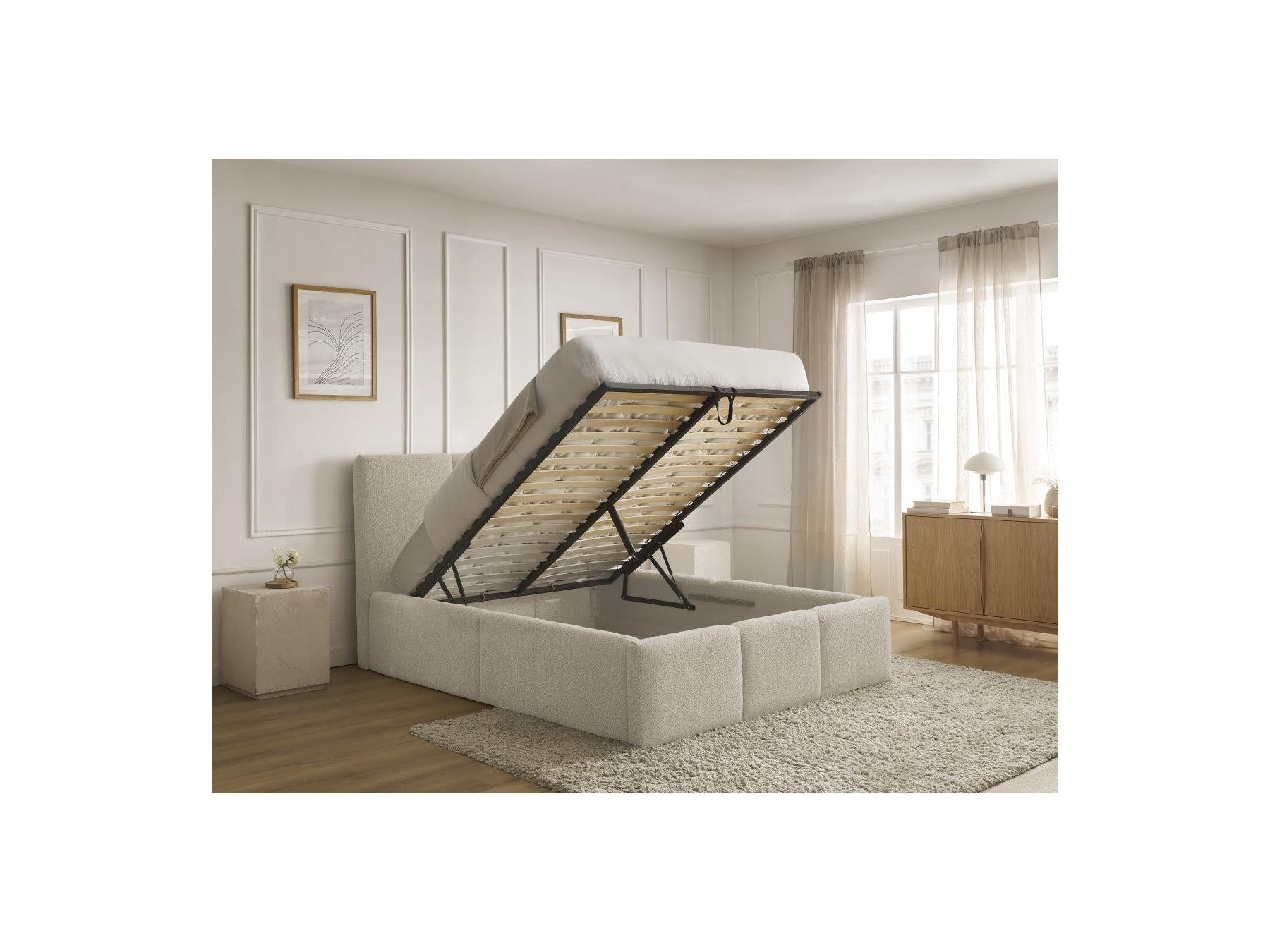 Elya - Lit Coffre - Tissu Bouclette