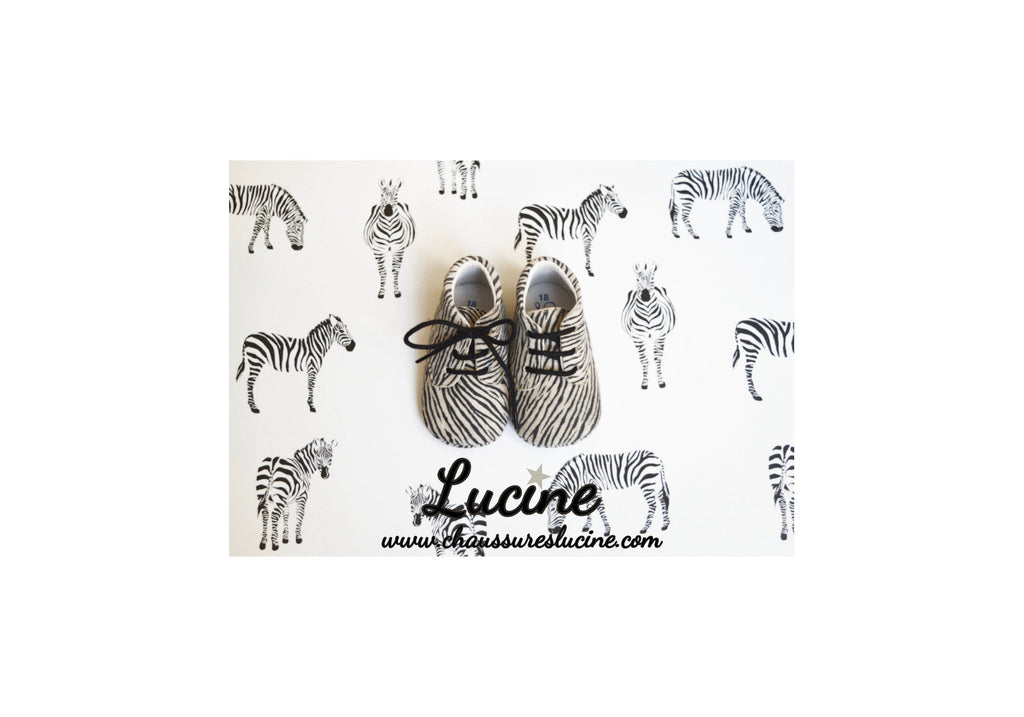 Chaussons Bébé Souples Antidérapants Mini-Arthur - Cuir Zèbre Blanc Et Noir - Mixte