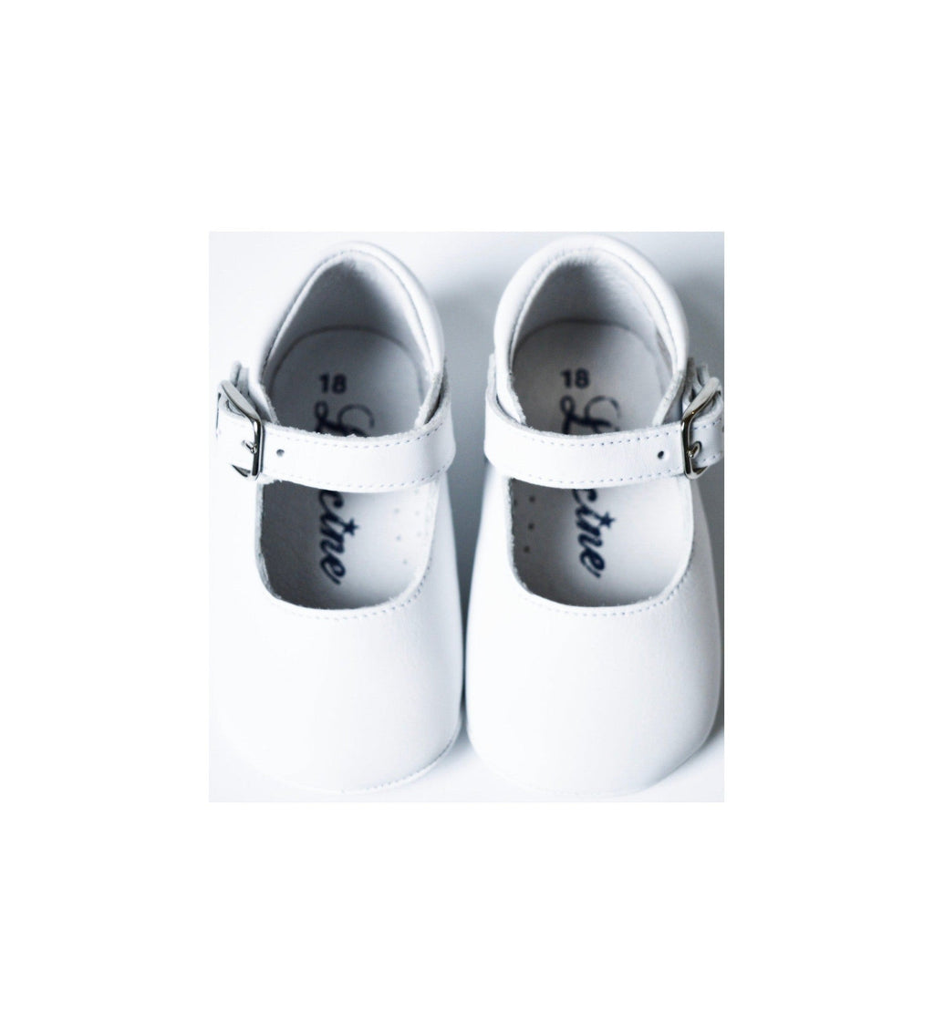 Chaussons Bébé Souples Antidérapants Fille À Boucle Mini-Alice - Cuir Blanc - Fille