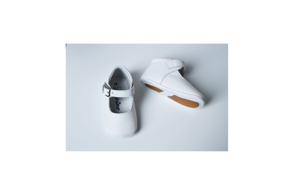 Chaussons Bébé Souples Antidérapants Fille À Boucle Mini-Alice - Cuir Blanc - Fille
