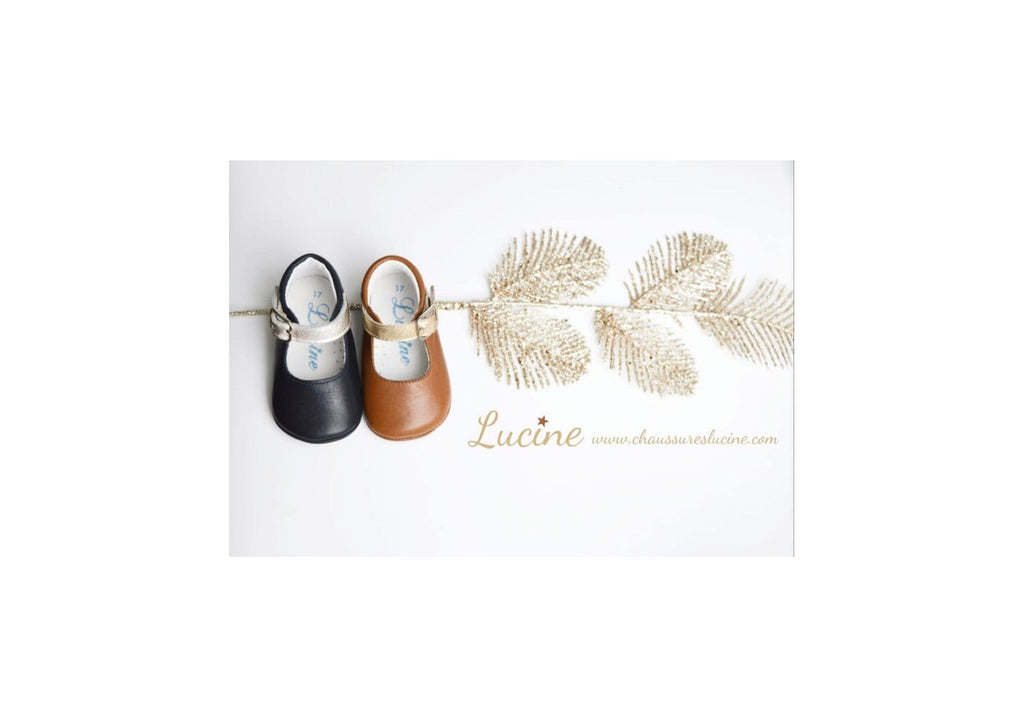Chaussons Bébé Souples Antidérapants Fille À Boucle Mini-Alice - Cuir Camel Et Or Lisse - Fille