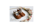 Chaussons Bébé Souples Antidérapants Fille À Boucle Mini-Alice - Cuir Camel Et Or Lisse - Fille