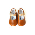 Chaussons Bébé Souples Antidérapants Fille À Boucle Mini-Alice - Cuir Camel Et Paillettes Or - Fille