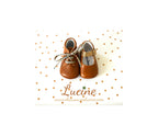 Chaussons Bébé Souples Antidérapants Fille À Boucle Mini-Alice - Cuir Camel Et Paillettes Or - Fille