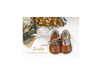 Chaussons Bébé Souples Antidérapants Fille À Boucle Mini-Alice - Cuir Camel Et Paillettes Or - Fille