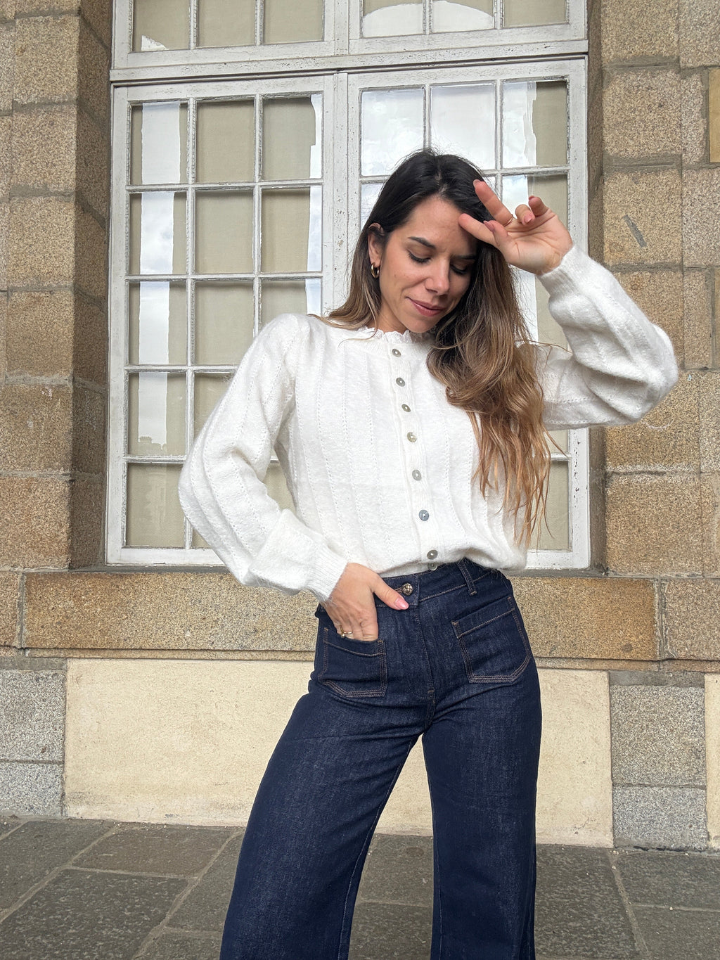 Cardigan Lola Blanc À Col Dentelle