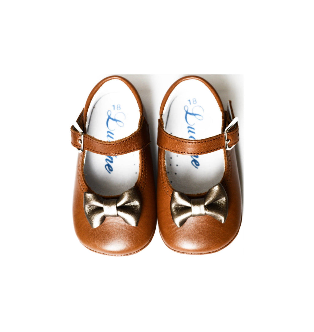 Chaussons Bébé Souples Antidérapants Fille À Boucle Mini-Alice Noeud - Cuir Camel - Fille