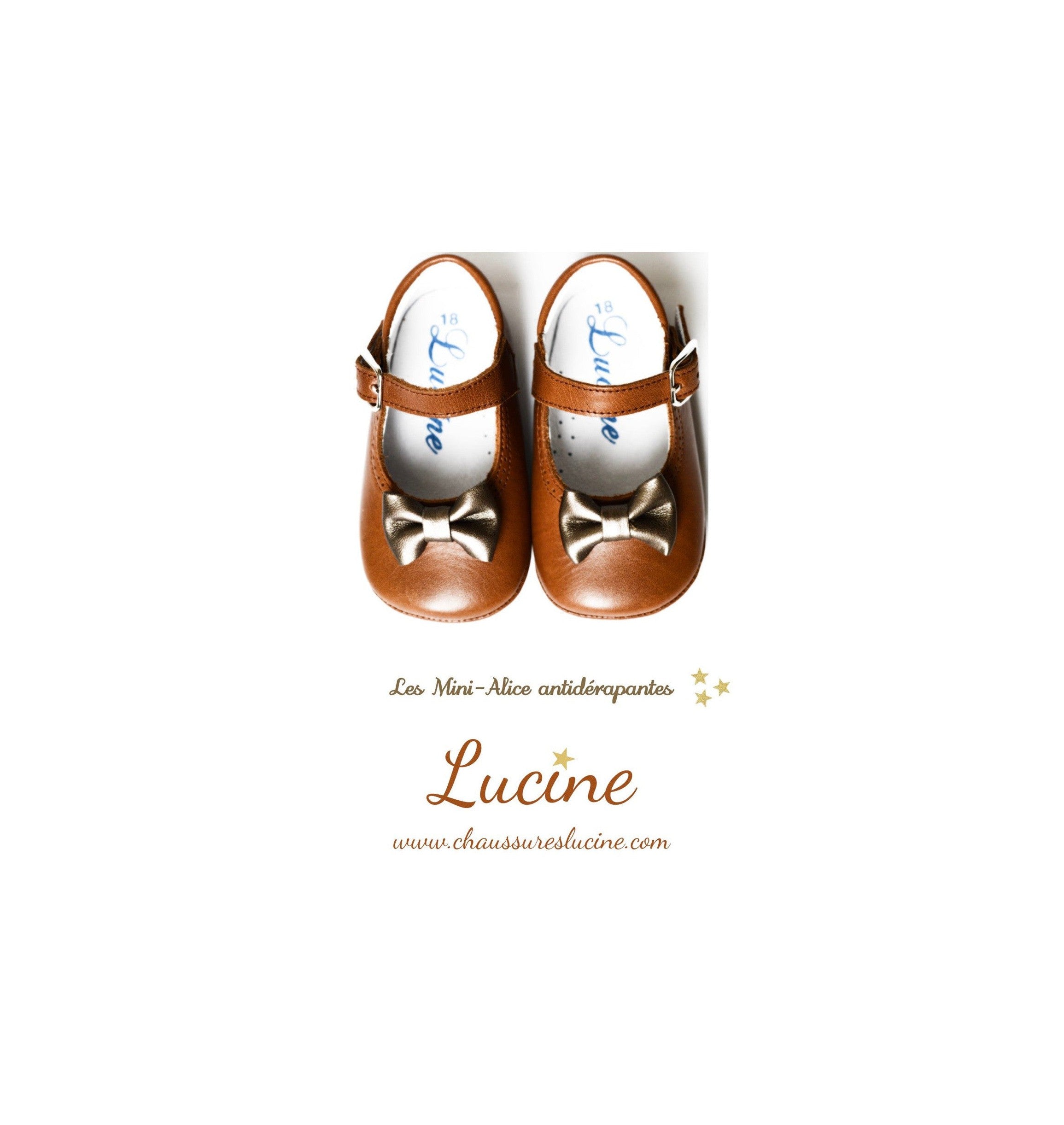 Chaussons Bébé Souples Antidérapants Fille À Boucle Mini-Alice Noeud - Cuir Camel - Fille