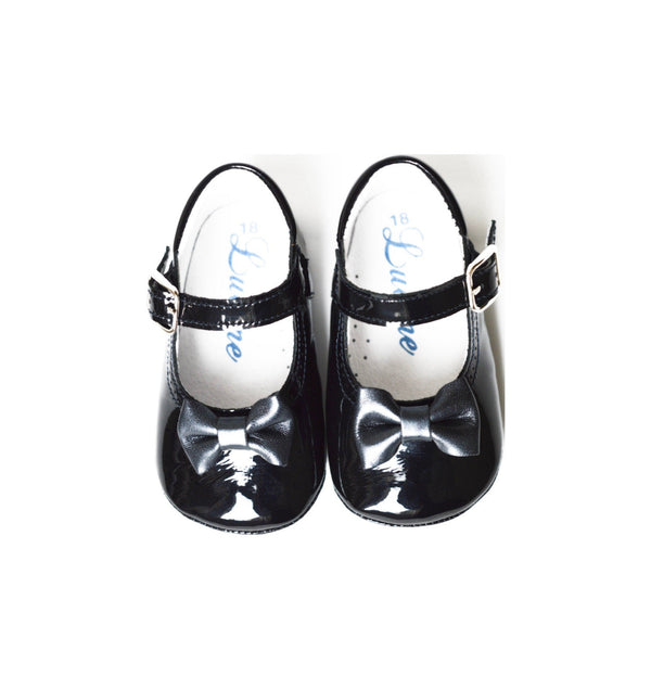 Chaussons Bébé Souples Antidérapants Fille À Boucle Mini-Alice Noeud - Cuir Vernis Marine - Fille