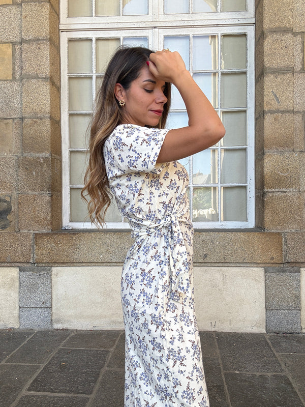 Robe Longue À Noeud Lucia Bleue