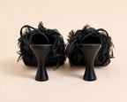 Pia Sling In Black Suede & Turkey Feathers