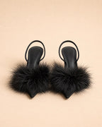 Pia Sling In Black Suede & Turkey Feathers