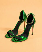 Ora Sandal In Green Mirrored Leather