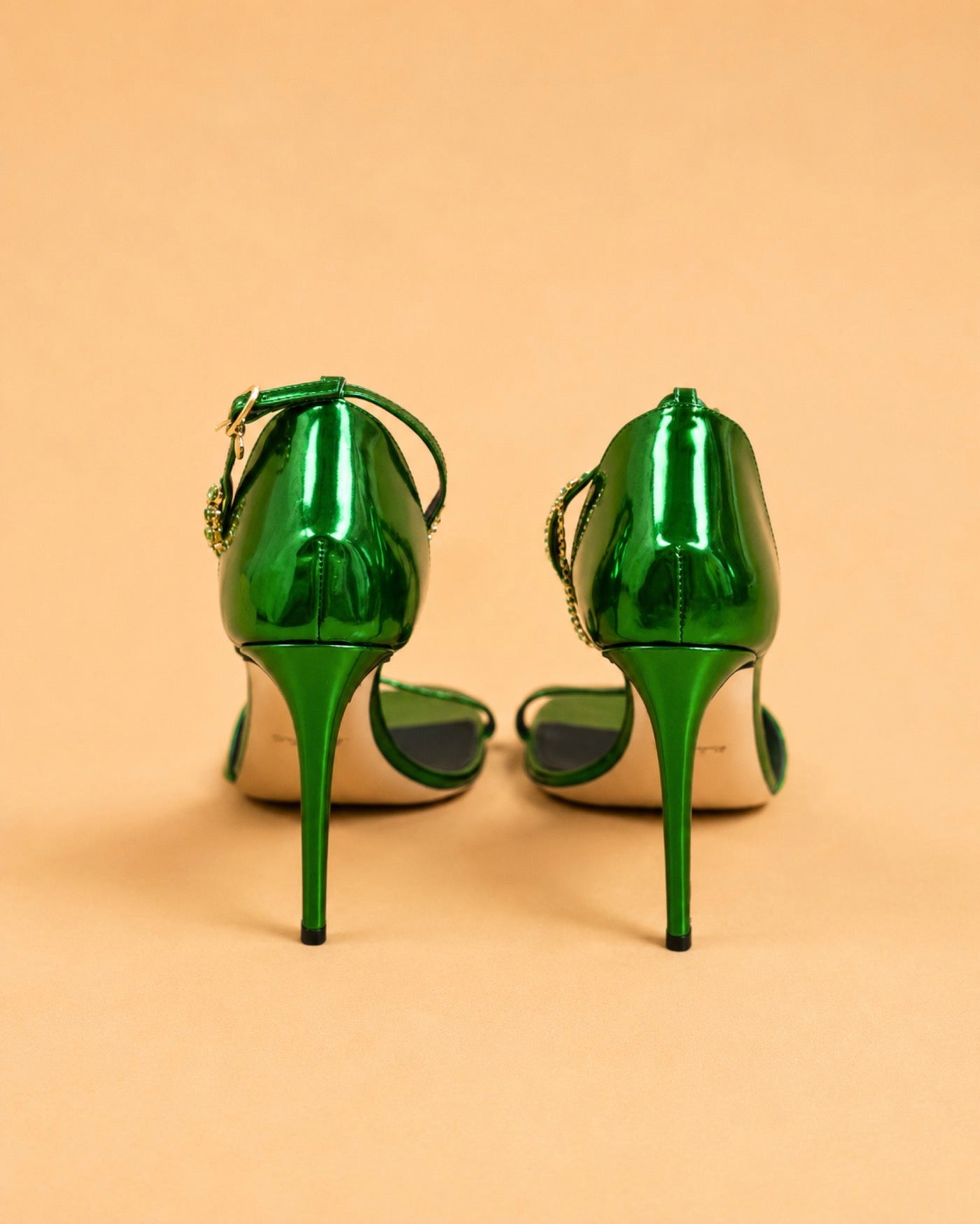 Ora Sandal In Green Mirrored Leather