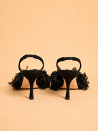 Ella Sling In Black Suede & Organza