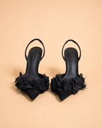 Ella Sling In Black Suede & Organza
