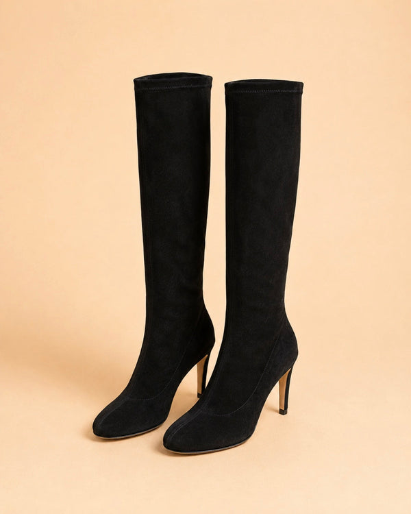 Raven High Boot In Black Stretch Suede