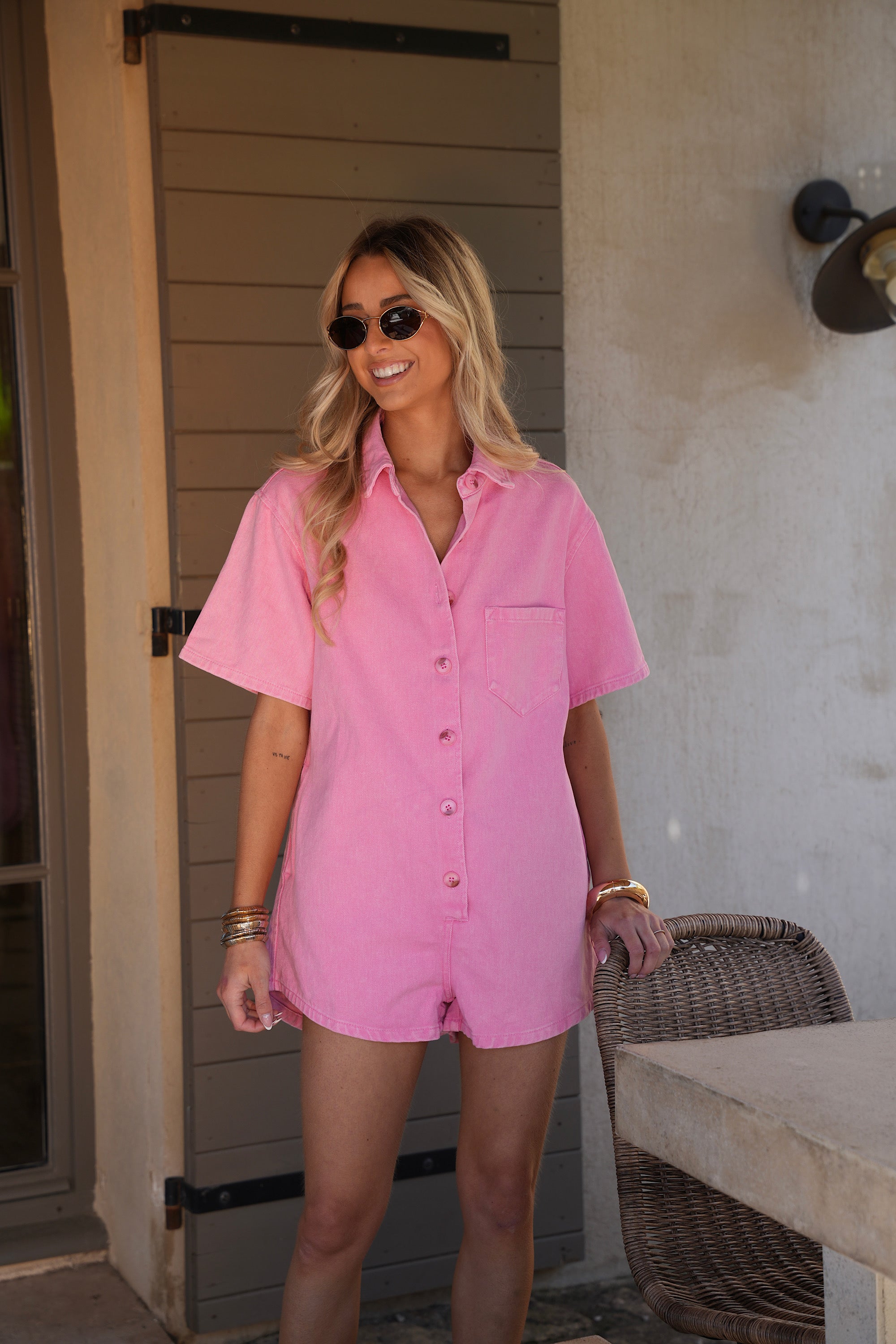 Combishort En Jean Justine - Rose