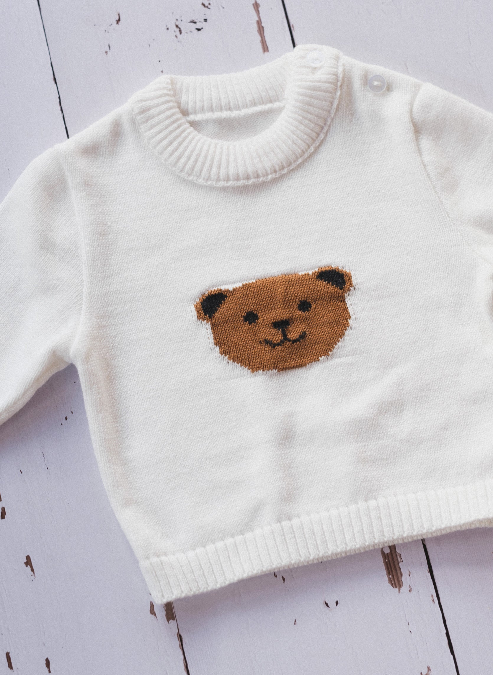 Pull En Coton - Ourson - Écru