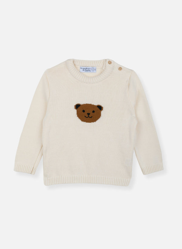 Pull En Coton - Ourson - Écru