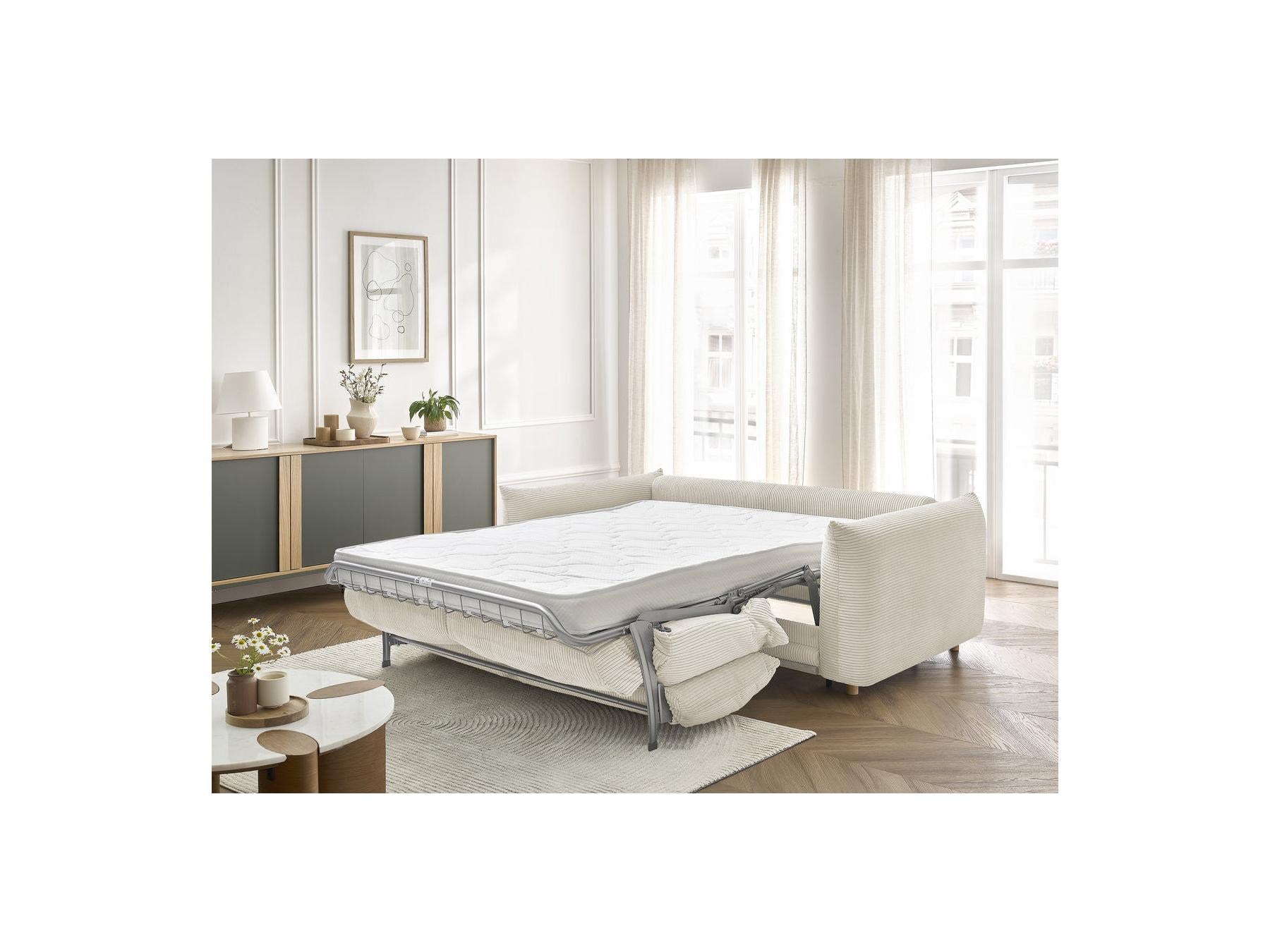 Ernest - Canapé Droit Convertible 3 Places - Tissu Velours Côtelé