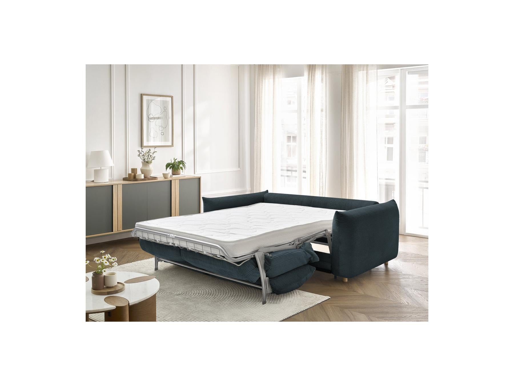 Ernest - Canapé Droit Convertible 3 Places - Tissu Velours Côtelé