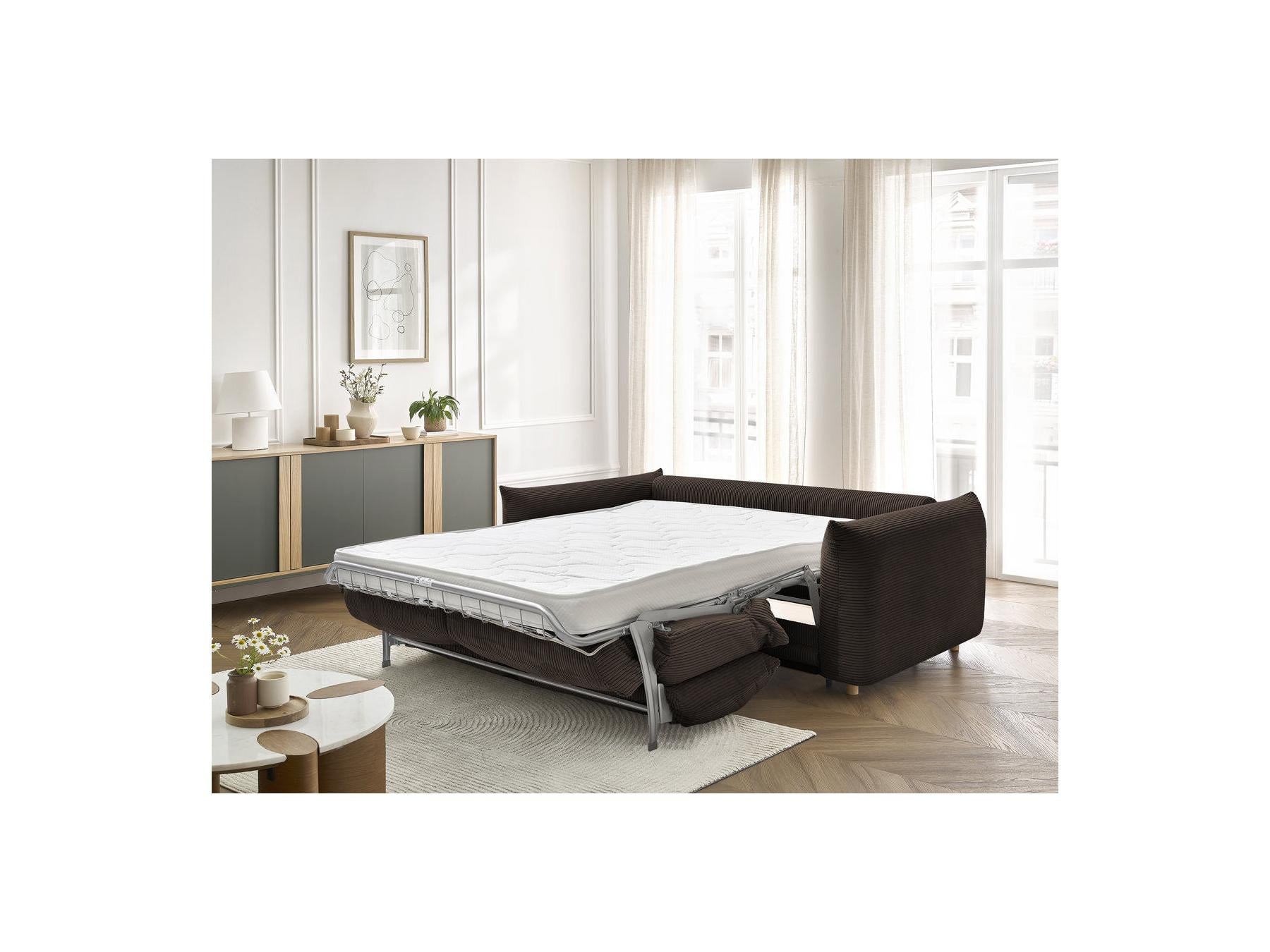 Ernest - Canapé Droit Convertible 3 Places - Tissu Velours Côtelé