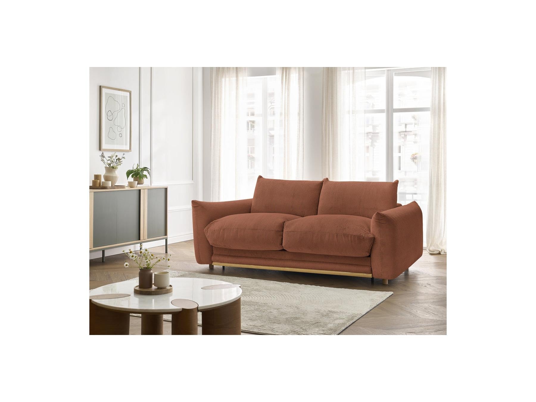 Ernest - Canapé Droit Convertible 3 Places - Tissu Velours Côtelé