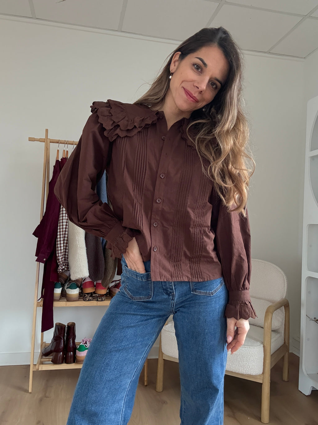 Blouse À Col Large Chocolat Agnès