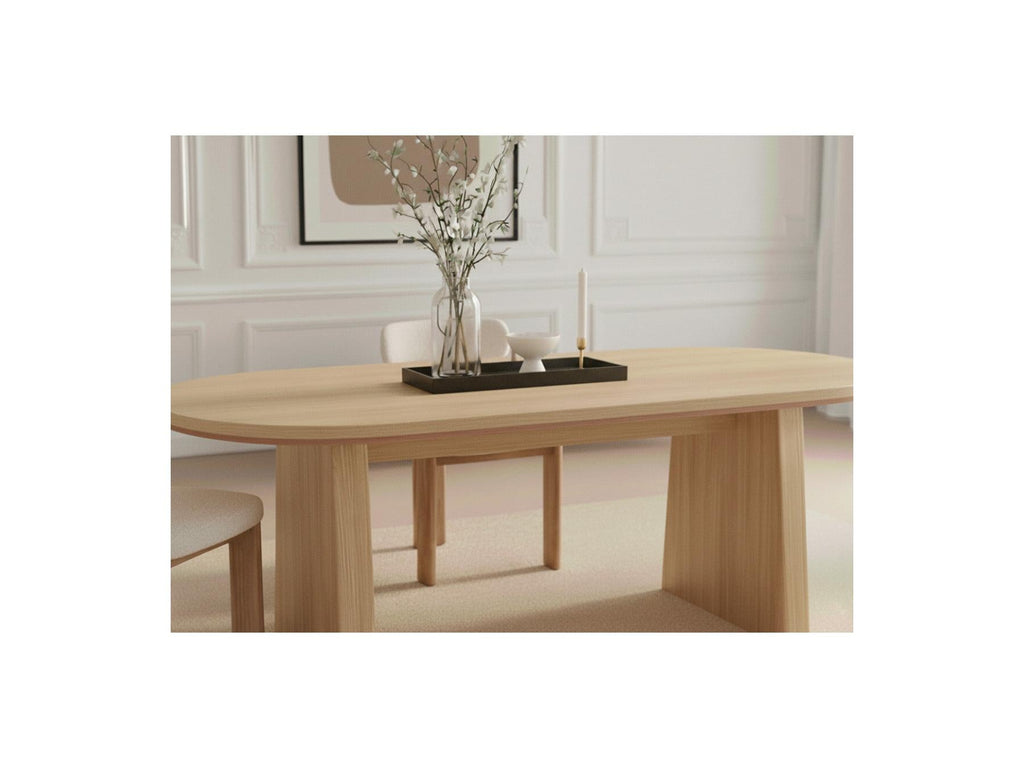 Pablo - Ensemble Avec Table À Manger Ovale Placage Noyer + Chaises Tanya Tissu Texturé - Lot De 6 Chaises