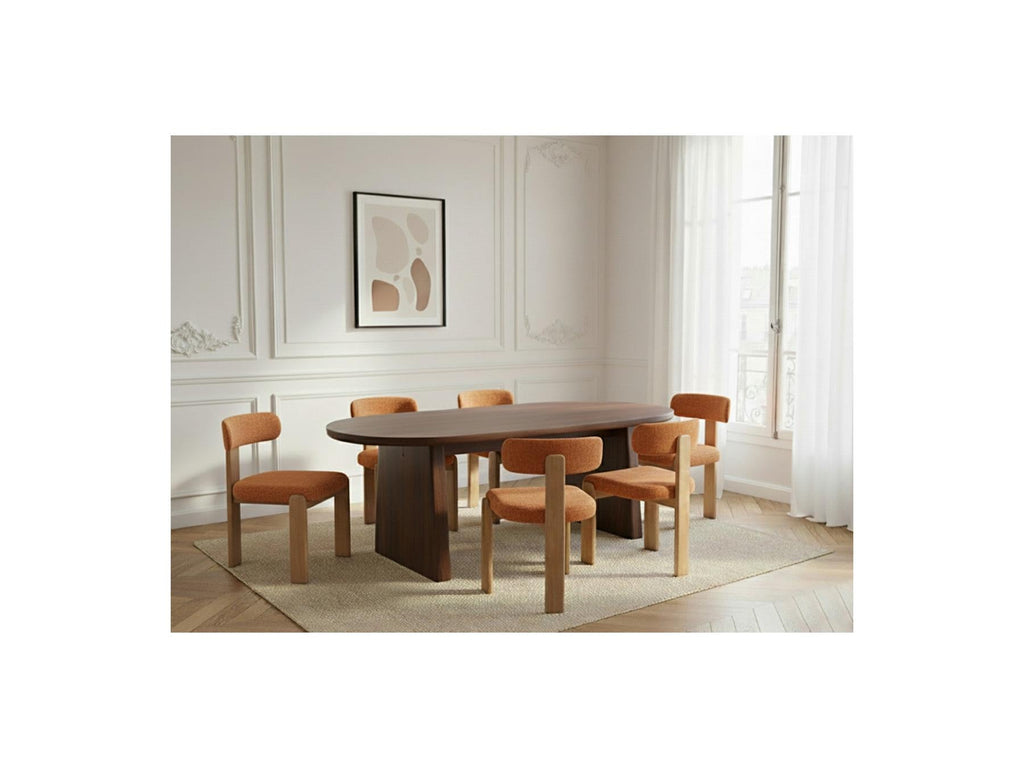 Pablo - Ensemble Avec Table À Manger Ovale Placage Noyer + Chaises Tanya Tissu Texturé - Lot De 6 Chaises