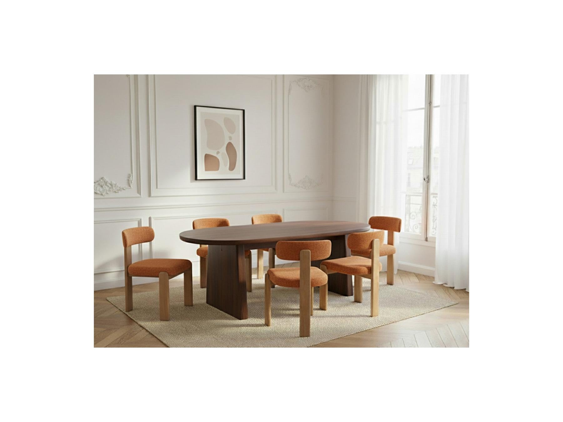 Pablo - Ensemble Avec Table À Manger Ovale Placage Noyer + Chaises Tanya Tissu Texturé - Lot De 6 Chaises