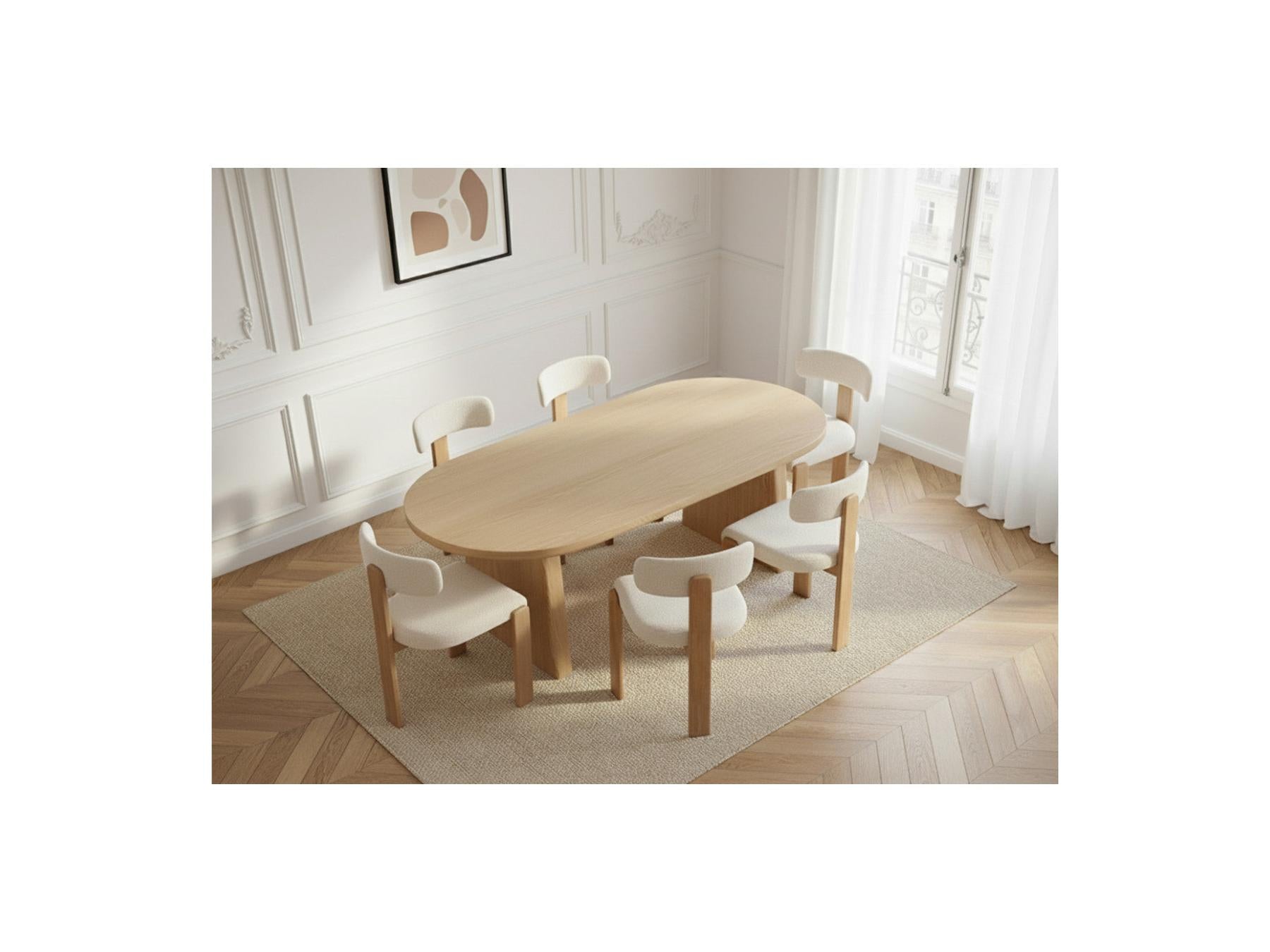 Pablo - Ensemble Avec Table À Manger Ovale Placage Noyer + Chaises Tanya Tissu Texturé - Lot De 6 Chaises