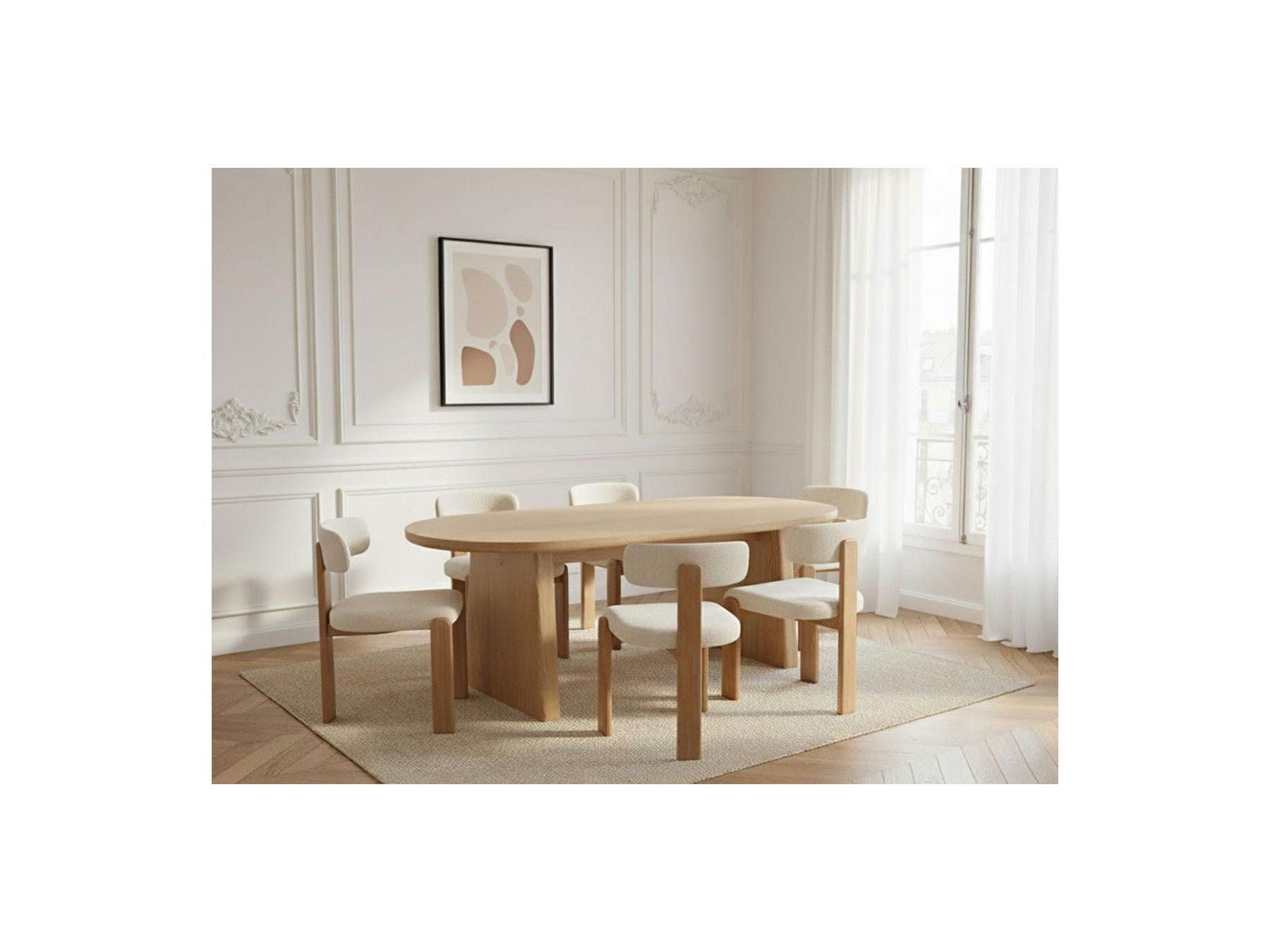Pablo - Ensemble Avec Table À Manger Ovale Placage Noyer + Chaises Tanya Tissu Texturé - Lot De 6 Chaises