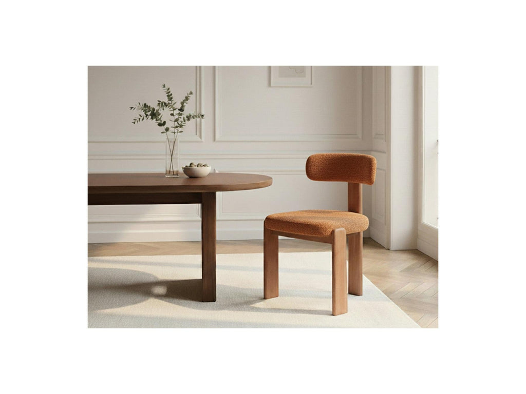 Pablo - Ensemble Avec Table À Manger Ovale Placage Noyer + Chaises Tanya Tissu Texturé - Lot De 6 Chaises