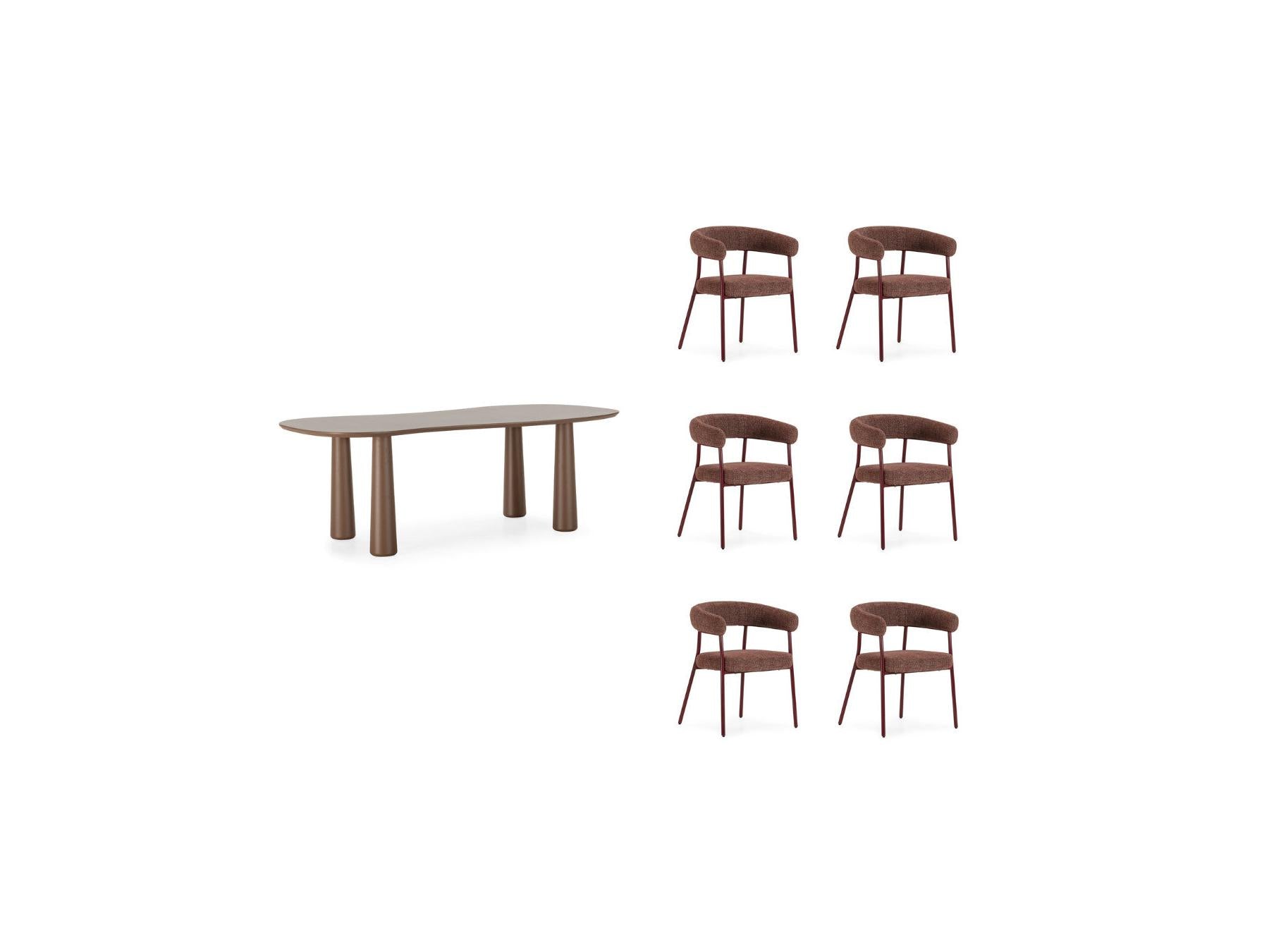 Sasha - Ensemble Avec Table À Manger Ovale + Chaises Rosa Tissu Texturé Marron - Lot De 6 Chaises