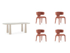 Sasha - Ensemble - Avec Table À Manger Ovale Beige + Chaises Mila Tissu Texturé - Lot De 4 Chaises