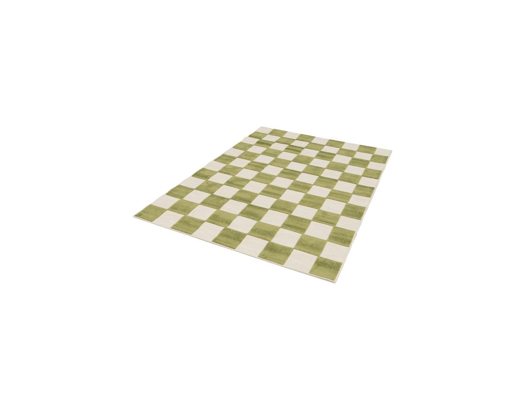 Gaelle - Tapis Poils Ras - Motif Damier - Vert