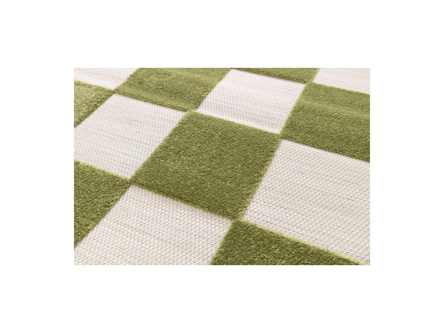 Gaelle - Tapis Poils Ras - Motif Damier - Vert