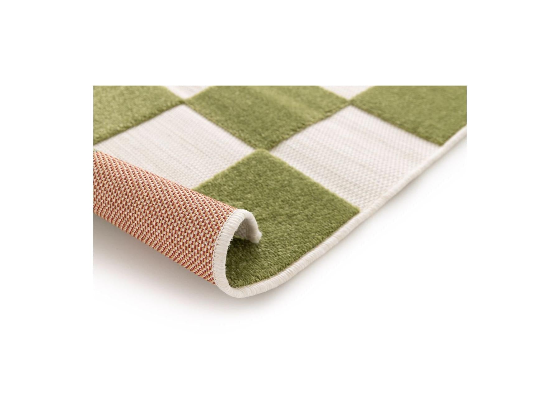 Gaelle - Tapis Poils Ras - Motif Damier - Vert